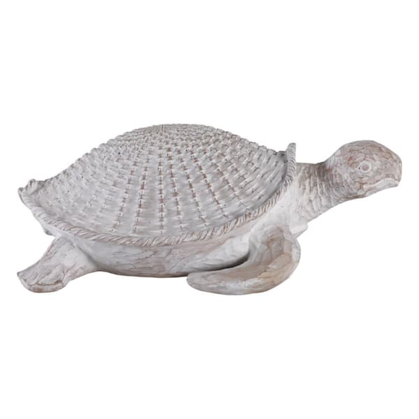 White 15 in. x 5 in. Stoneware Sea Turtle with Woven Pattern Figurine