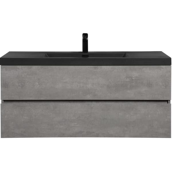 TCYO 48 in. Wall-Mounted Grey Bath Vanity with Black Solid Surface Top Unassembled