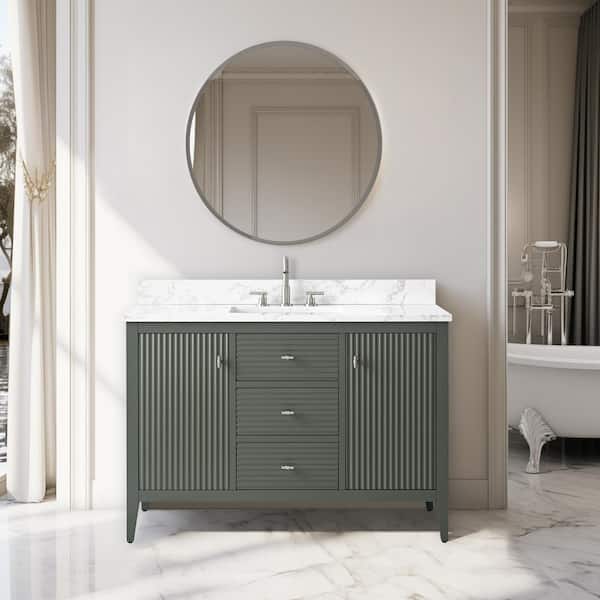 Vanity Art 48 in. W x 22 in. D x 38 in. H Single Sink Bath Vanity Cabinet in Linear Vintage Green with Engineered Marble Top