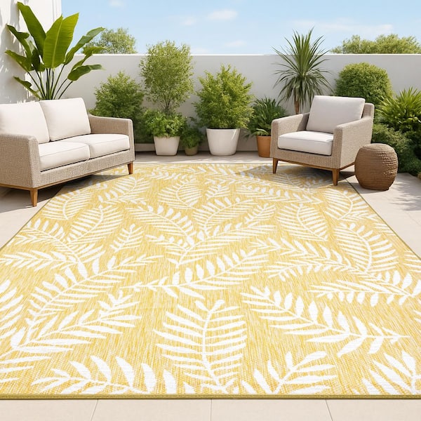 Nevis Palm Frond Yellow/Cream 5 ft. x 8 ft. Indoor/Outdoor Area Rug