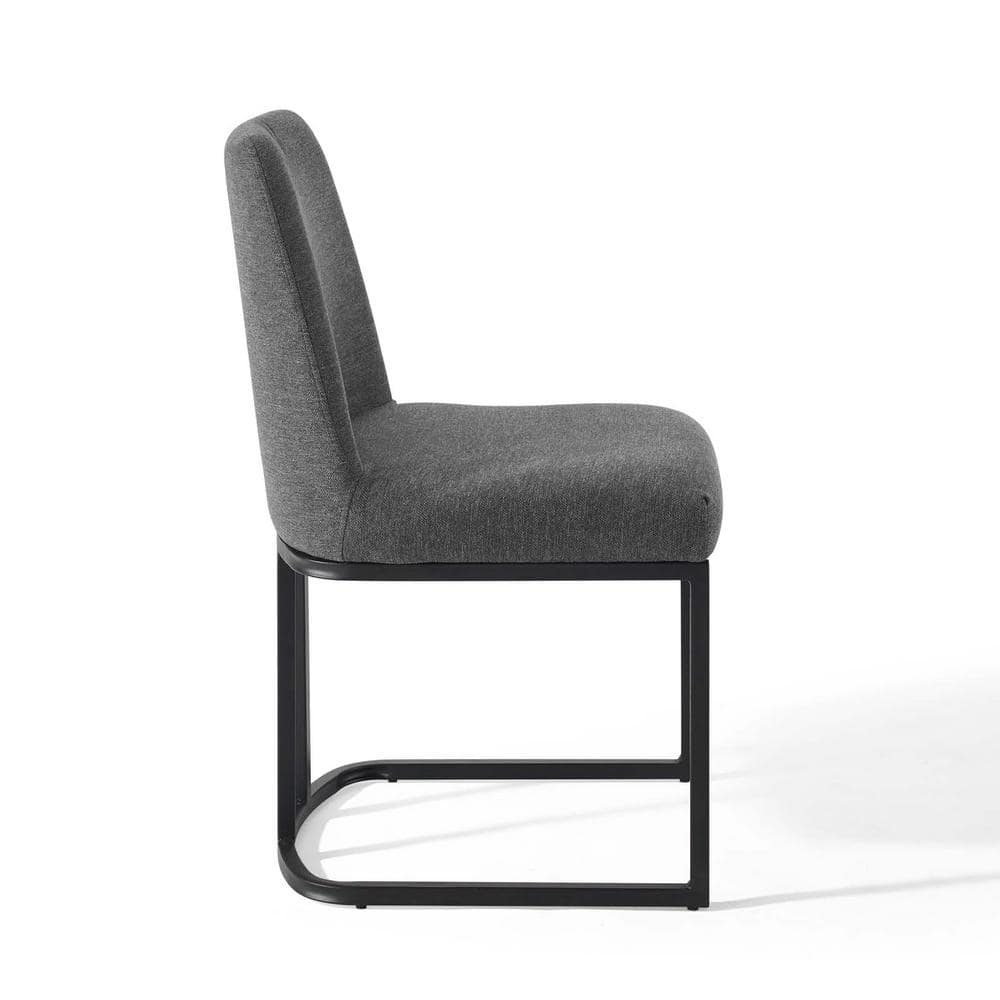 High Charcoal Gray Upholstered Dining Chair with Stainless Steel Base