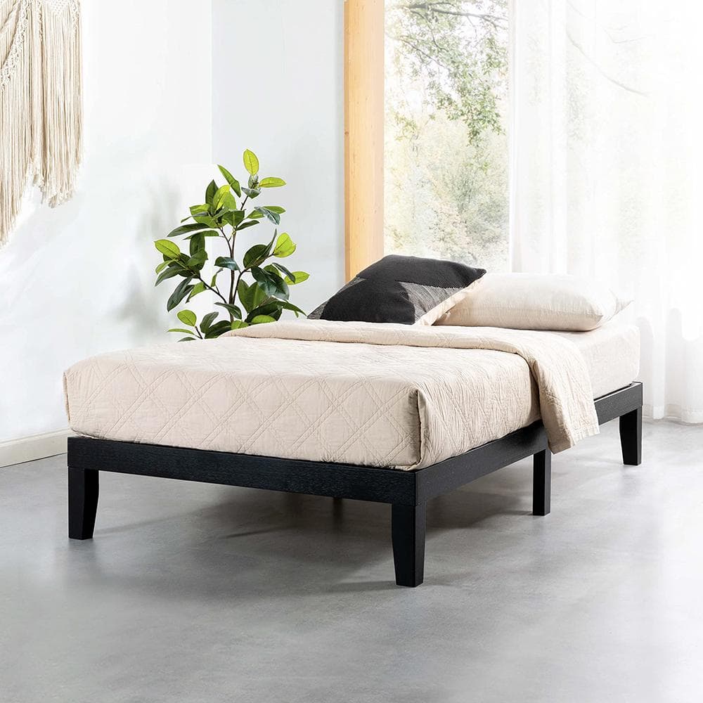 12 in. Tall Black Solid Wood Twin Size Platform Bed with Wooden Slats price history on PriceWatchPro