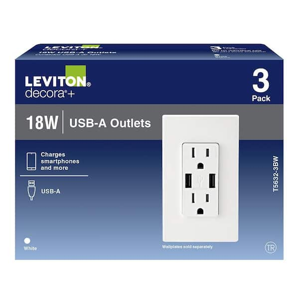 15 Amp Decora Combination Tamper Resistant Duplex Outlet and USB Charger, White (3-Pack) T5632-3BW