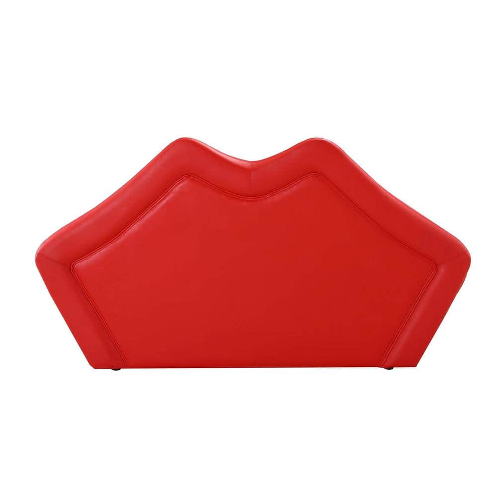 Red Faux Leather Armless Loveseat with Wood Frame