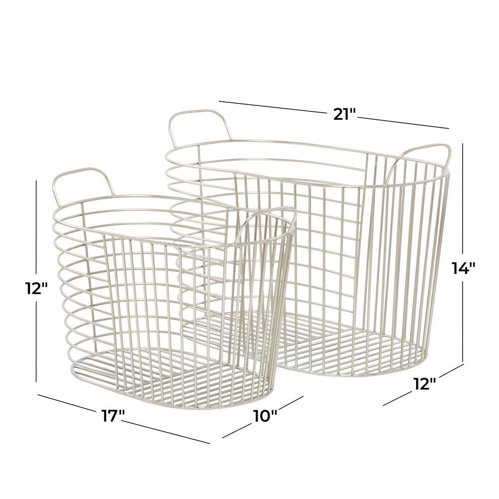 Silver Oval Metal Baskets with Handles - Set of 2