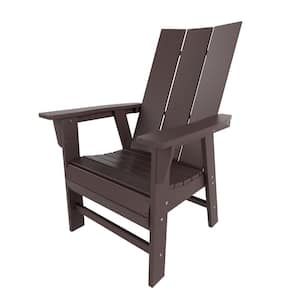 Shoreside Outdoor Patio Fade Resistant HDPE Plastic Adirondack Style Dining Chair with Arms in Dark Brown