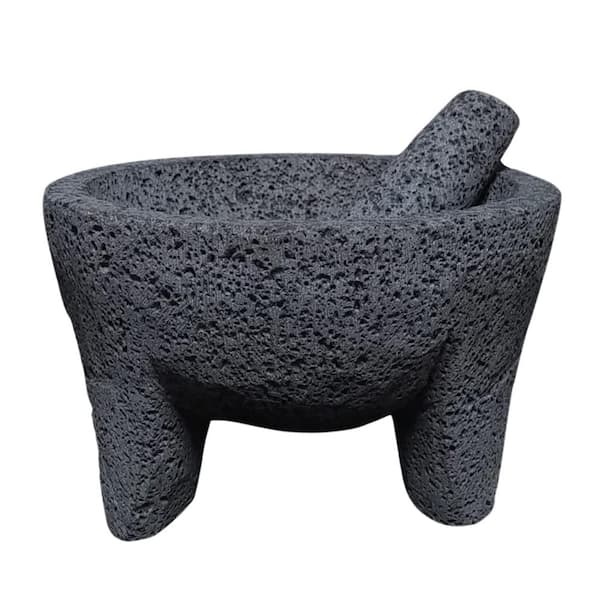 Adrinfly 7 in. Lava Stone Pill Crusher and Spice Grinder Traditional Mortar and Pestle in Gray Easy Instruction Card
