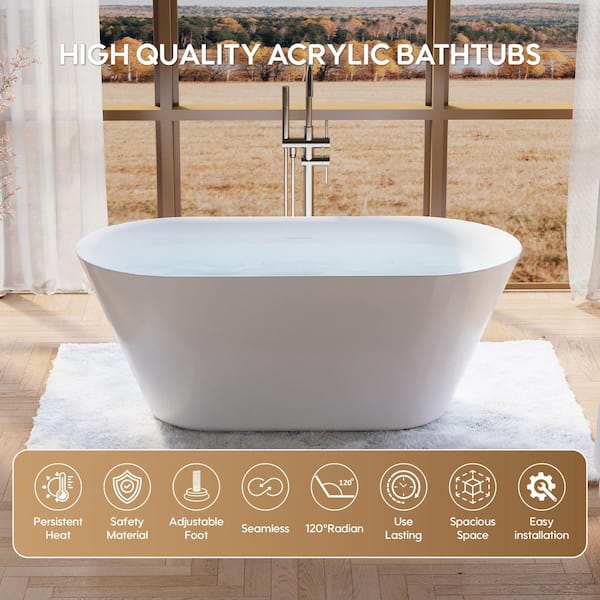 WELLFOR Sable 60 in. x 28.5 in. Acrylic Flatbottom Double Ended