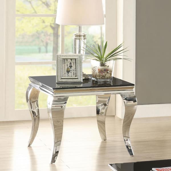Carone 24.5 in. Black and Chrome Square Glass Top End Table