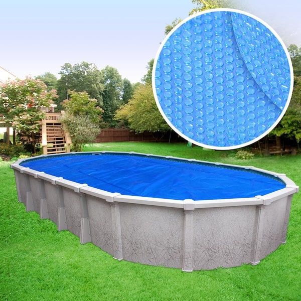 Crystal Blue Heavy-Duty 3-Year 18 ft. x 33 ft. Oval Blue Solar Cover Pool Blanket