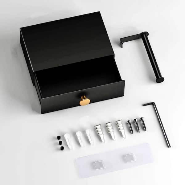 Aoibox Stainless Steel Wall Mount Toilet Paper Holder with Shelf for Bathroom in Black