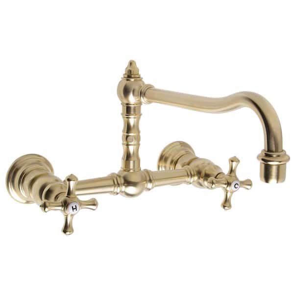 null Proper 2-Handle Wallmount Bridge Kitchen Faucet in Brushed Bronze