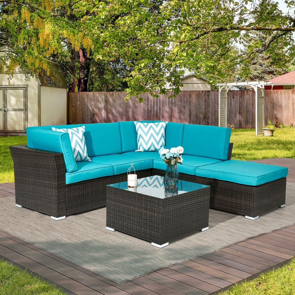 JOYESERY Outdoor Conversation 4Pieces PE Rattan Wicker Sectional Sofa