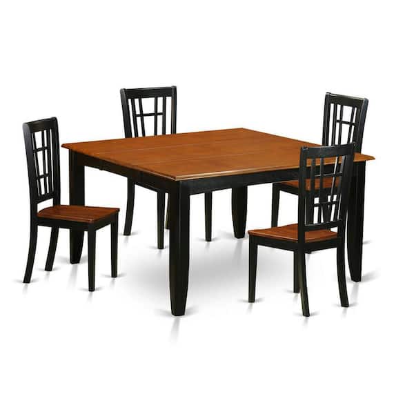 East West Furniture 5-Piece Square Black and Cherry Finish Solid Wood Top Dining Table with 4 Chairs with Lattice Back