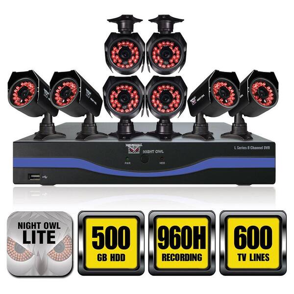 Night Owl 8-Channel 960H Surveillance System with 500GB Hard Drive and (8) 600 TVL Cameras