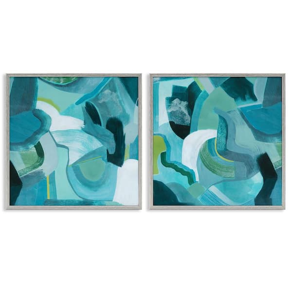 Stupell Industries Energetic Blue Patterns by Grace Popp 2 Pieces Gray Framed Abstract Giclee Art Print 24 in. x 24 in.
