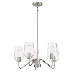 Shayna 5-Light Brushed Nickel Finish with Clear Glass Transitional Chandelier for Kitchen/Dining/Foyer No Bulb Included