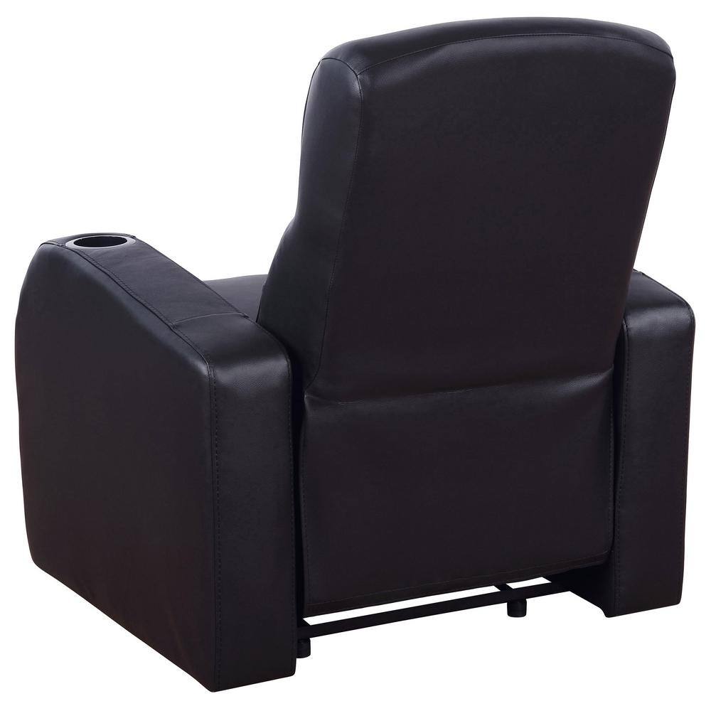 Cyrus Black Leather Manual Reclining Sofa with Cup Holders
