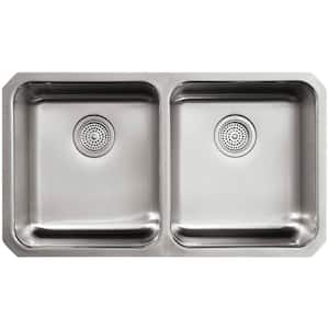 Undertone Undermount Stainless Steel 32 in. Double Bowl Scratch-Resistant Kitchen Sink