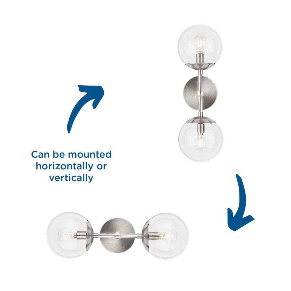 Atwell Brushed Nickel 2-Light Wall Sconce with Clear Glass Shades