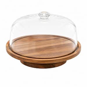 Brown 1-Tier Acacia Wood Round Cake Stand with Lid, Acrylic Cake Stand for Wedding, Birthday, Parties, Kitchen Baking