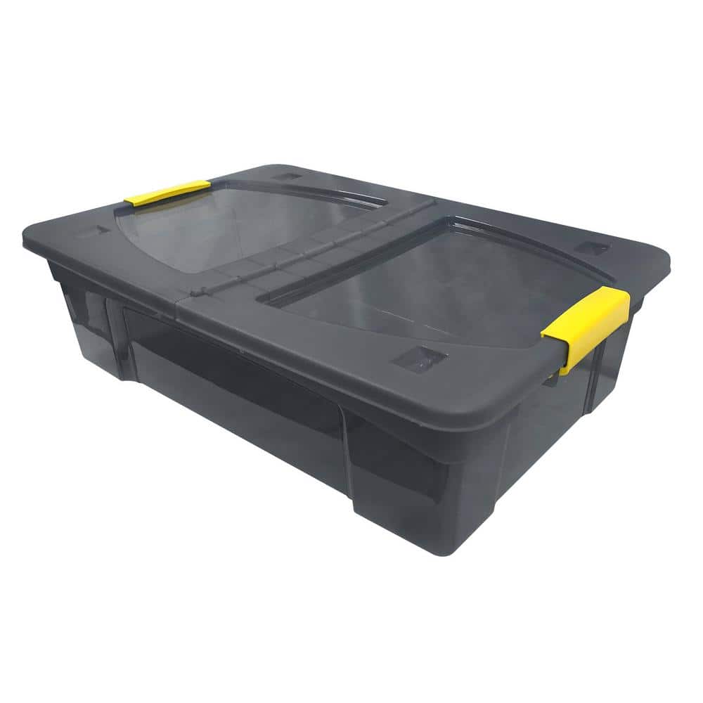 7.4 gal. Storage Box Translucent in Grey Bin with Yellow Handles with Cover