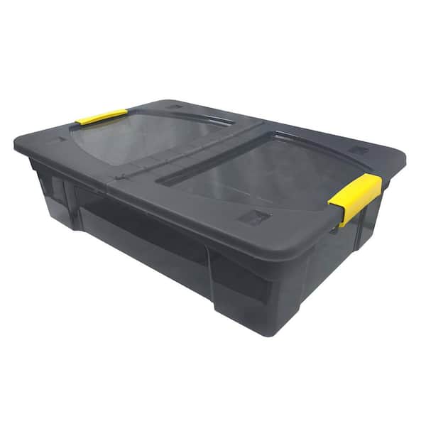 Modern Homes 7.4 Gal. Storage Box Translucent in Grey Bin with Yellow Handles with cover
