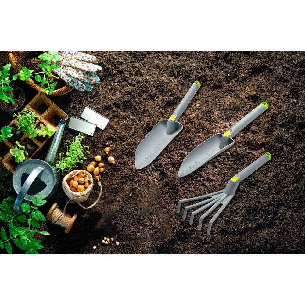 Grey Polypropylene 16" Gardening Tool Set with Trowel, Transplanter, and Cultivator