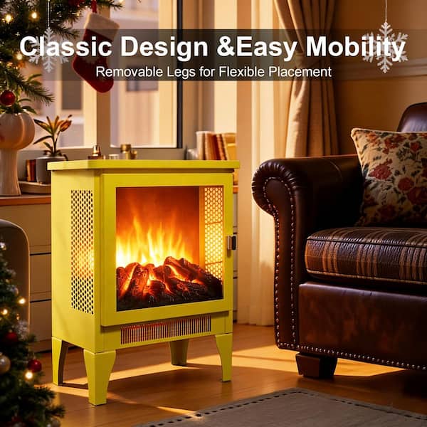 17 in. Freestanding Electric Fireplace Stove Heater with 3D Flame Effect Classic CSA/UL Certified in Yellow