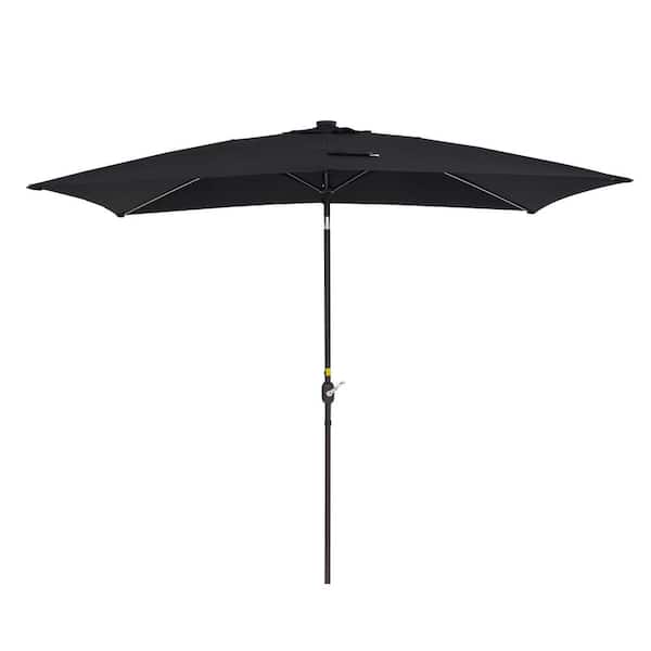 WELLFOR 10 ft. x 7 ft. Rectangular Market Solar Patio Umbrella with LED Lights in Black