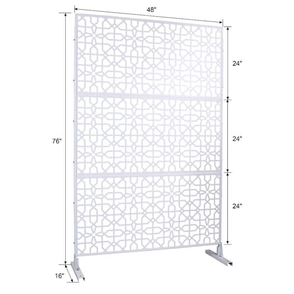 76 in. H x 48 in. W Metal Freestanding White Decorative Panel with Hollow Line Design for Balconies, Patios, and Gardens