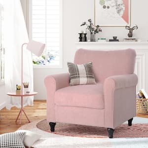 33.1 in. H Pink Polyester Accent Chair Round Arms with Solid Wood Legs and Upholstered