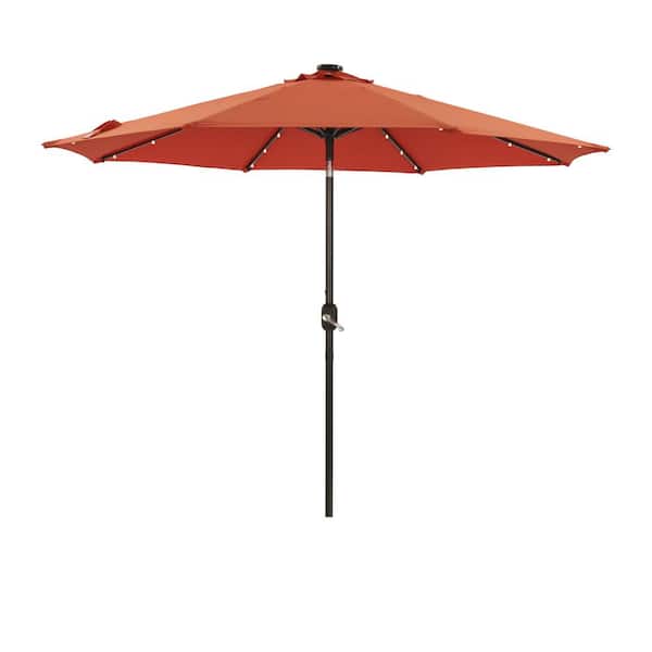 Unbranded 9 ft. Solution-Dyed Fabric Aluminum Market Patio Umbrella in Orange with Solar LED Lighting