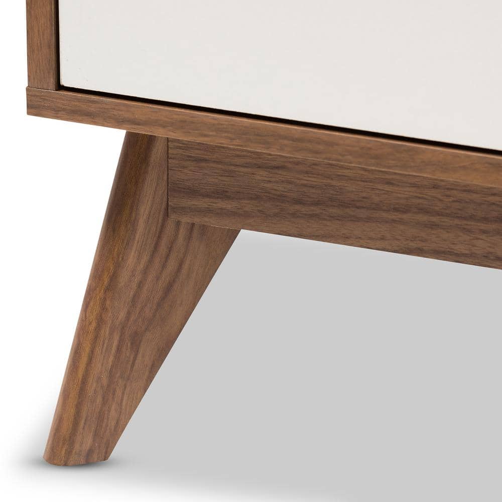 Calypso Mid-Century Modern White and Walnut 2-Drawer Nightstand