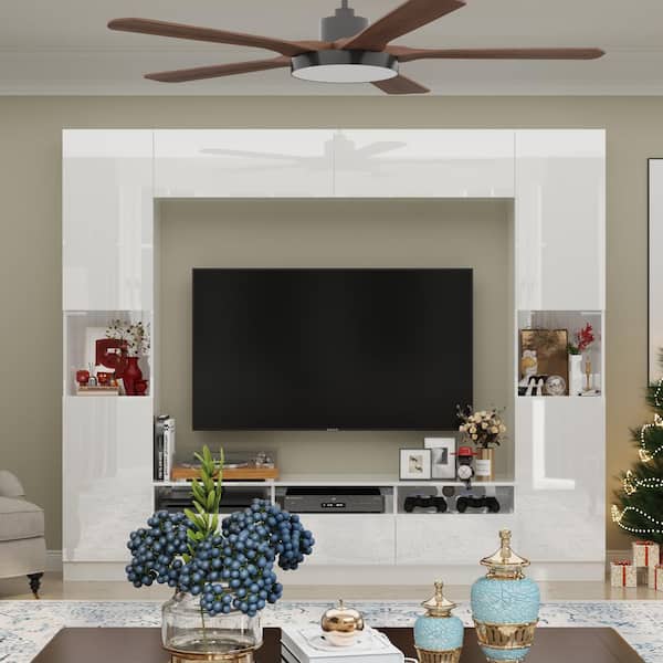 FUFU&GAGA 4-Piece High Gloss White Wood Entertainment Center FUFU&GAGA 4-Piece High Gloss White Wood Entertainment Center