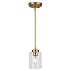 Winslow 1-Light Natural Brass Contemporary Kitchen Hanging Mini Pendant Light with Clear Seeded Glass