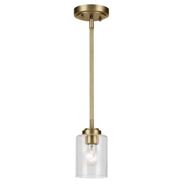 KICHLER Winslow 1-Light Natural Brass Contemporary Kitchen Hanging Mini Pendant Light with Clear Seeded Glass