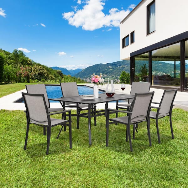 BOPOREA MEGO LLC 7-Piece Metal Patio Patio Conversation Patio, Seating Set, Outdoor Dining Chairs with Metal Square Table