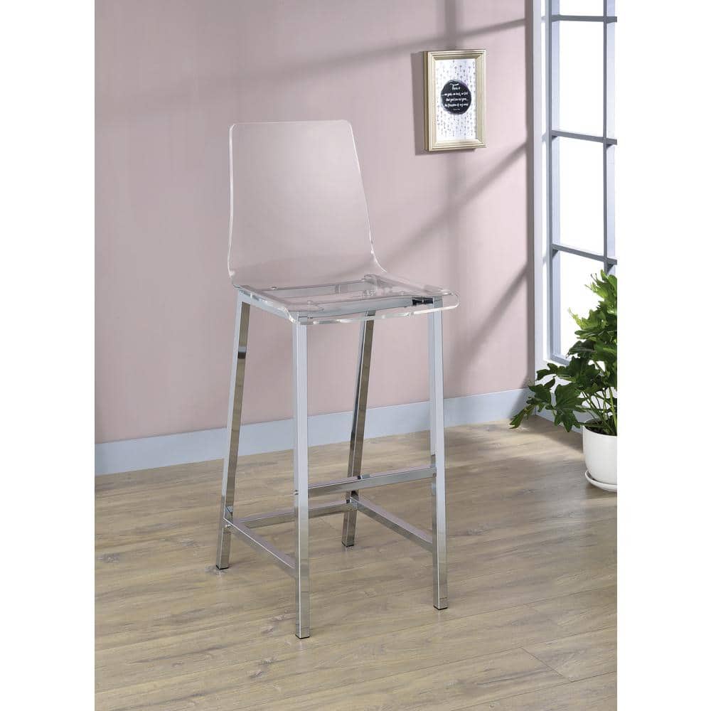 Clear Acrylic and Chrome 30" Modern Bar Stools, Set of 2