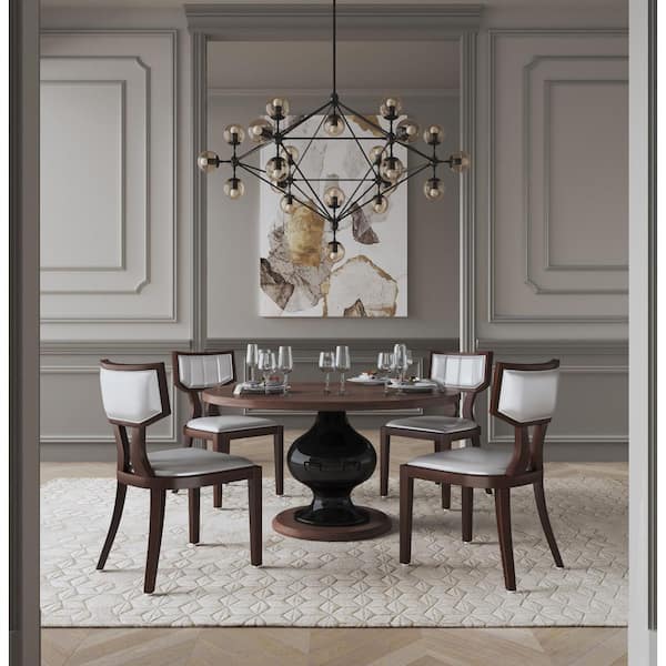 Pulitzer Silver and Walnut Faux Leather Upholstered Traditional Dining Chair (Set of 2)