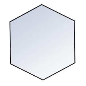 Timeless Home 41 in. W x 35 in. H x Contemporary Metal Framed Hexagon Black Mirror