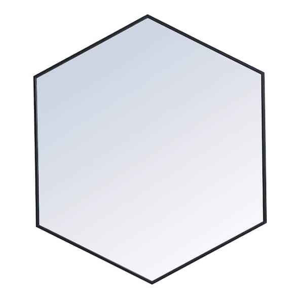 Unbranded Timeless Home 41 in. W x 35 in. H x Contemporary Metal Framed Hexagon Black Mirror