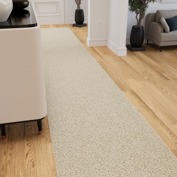 Cozy Plush Non-Slip Rubberback Soft Cream 3 ft. x 27 ft. Indoor Runner Rug