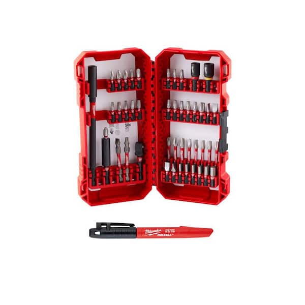 SHOCKWAVE Impact Duty Alloy Steel Screw Driver Bit Set (45-Piece) w/ INKZALL Black Fine Point Perm Marker
