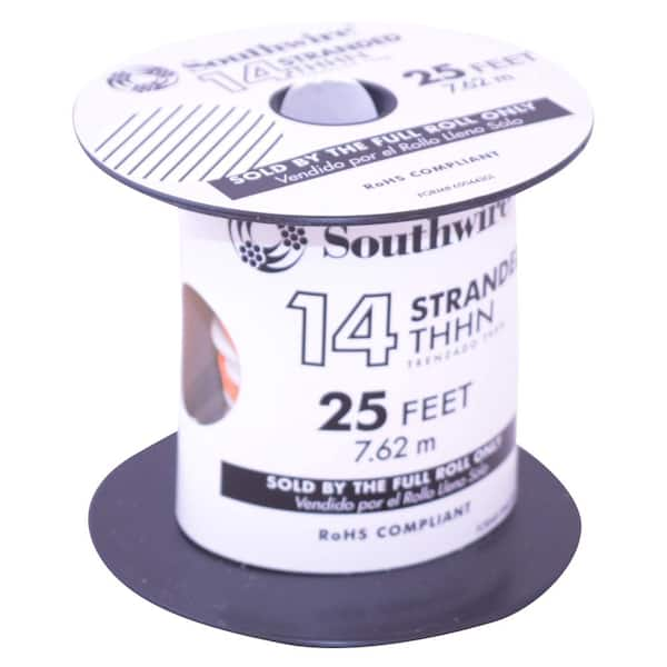 Southwire 25 Ft. 14 White Stranded CU THHN Wire 22956785 - The Home Depot