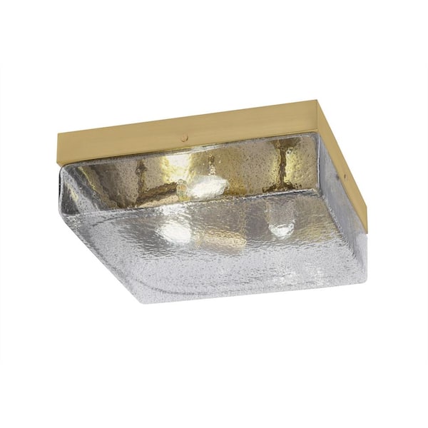 Unbranded Ashland 12 in. 2 Light New Age Brass Flush Mount with Smoke Bubble Glass Shade No Bulbs Included