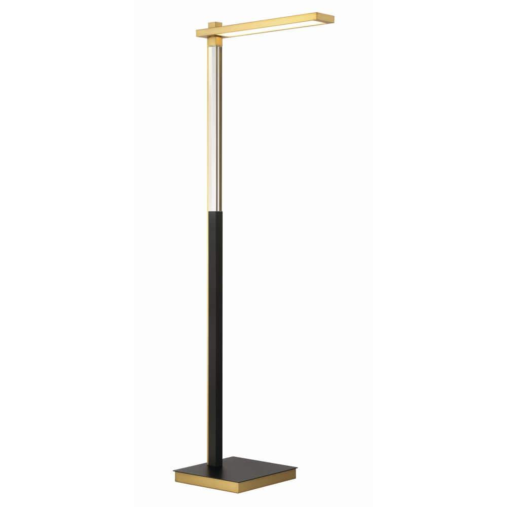 Soft Brass and Coal LED Floor Lamp with Clear Glass Shade