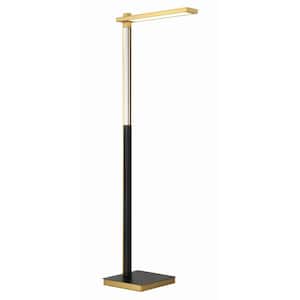 Sauvity 51.75 in. 1-Light Soft Brass and Black Integrated LED Dimmable Standard Floor Lamp with Clear Crystal Accent