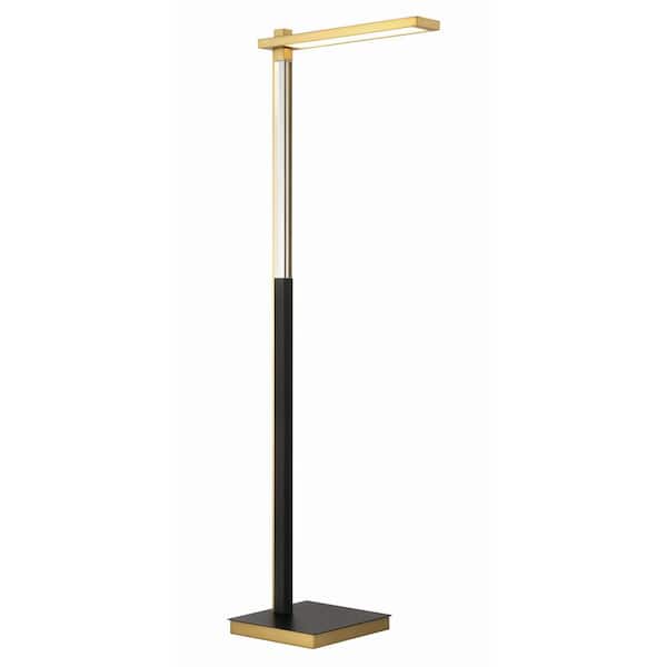 George Kovacs Sauvity 51.75 in. 1-Light Soft Brass and Black Integrated LED Dimmable Standard Floor Lamp with Clear Crystal Accent