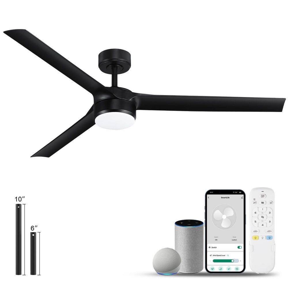 60 in. Smart Indoor/Outdoor Black Ceiling Fans with LED Lights and Remote, Quiet DC Motor, Controlled by WIFI Alexa App price history on PriceWatchPro